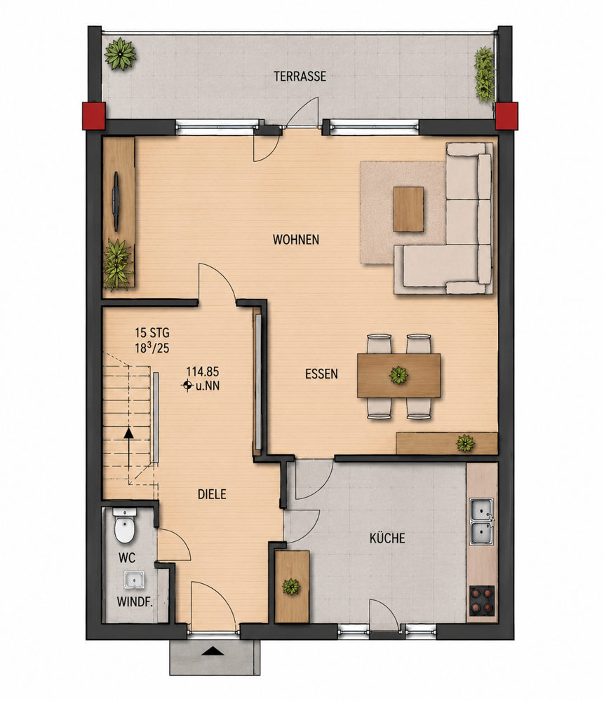 Grundriss EG Reihenmittelhaus Bochum