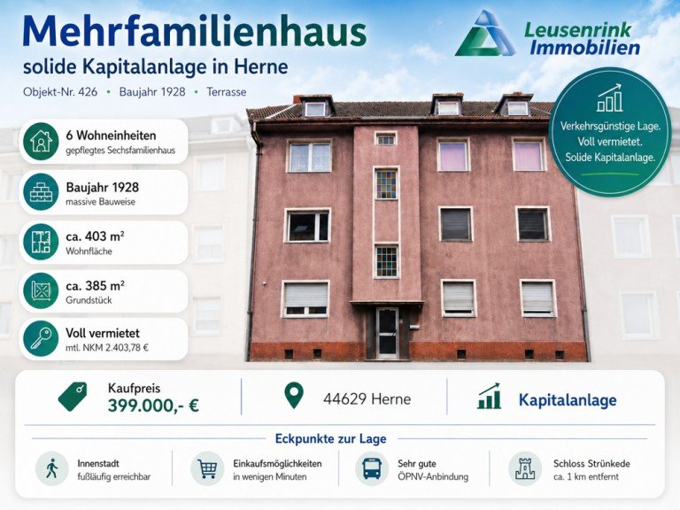 Startbild Herne Mehrfamilienhaus Solide Kapitalanlage in Herne: Gepflegtes Mehrfamilienhaus mit 6 Wohneinheiten