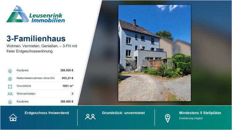 3-Familienhaus Herne Mehrfamilienhaus Wohnen. Vermieten. Genie�en. - 3-FH mit freier Erdgeschosswohnung und �ber 1.000 m� Gartengl�ck