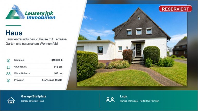 RESERVIERT Herten / Scherlebeck Doppelhaush�lfte RESERVIERT-Familienfreundliches Zuhause mit Terrasse, Garten und naturnahem Wohnumfeld