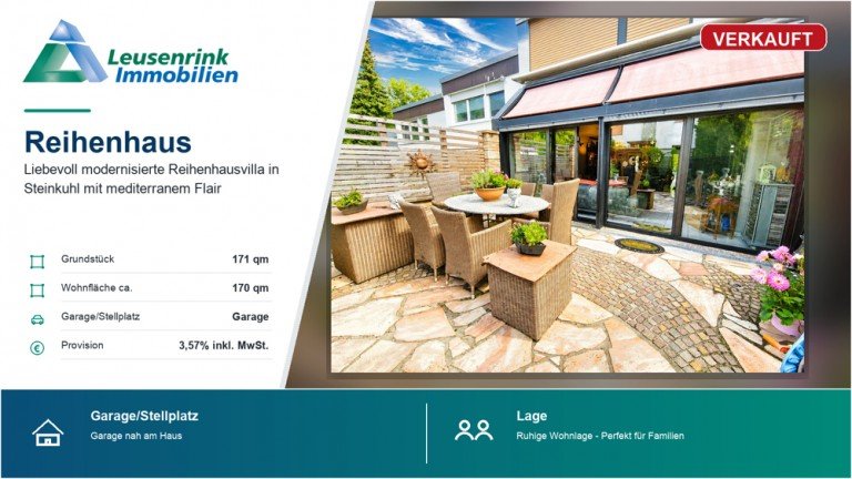 VERKAUFT Bochum Reihenmittelhaus Liebevoll modernisierte Reihenhausvilla in Steinkuhl mit mediterranem Flair