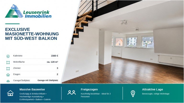 Startbild Herne Etagenwohnung EXCLUSIVE MASIONETTE-WOHNUNG MIT S�D-WEST BALKON IN BEVORZUGTER WOHNLAGE